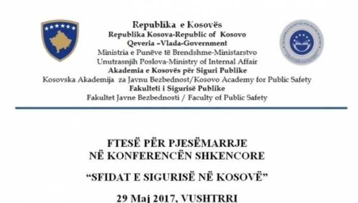 Ftes&euml; p&euml;r pjes&euml;marrje n&euml; konferenc&euml;n shkencore &#147;Sfidat e Siguris&euml; n&euml; Kosov&euml;&#148; 